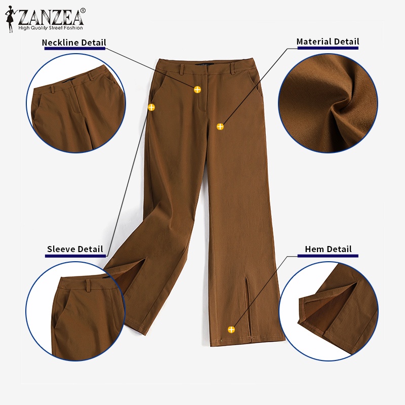 Zanzea Quần Dài Lưng Cao Có Túi Phong Cách Hàn Quốc Cho Nữ