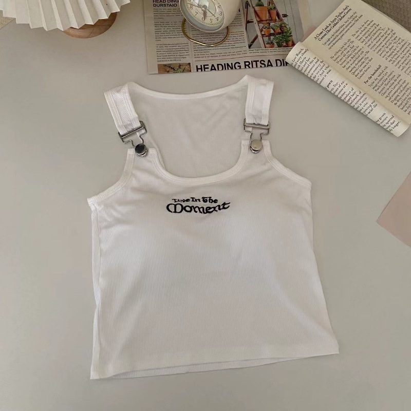 Áo Hai Dây Dáng Ngắn Thêu Chữ Phong Cách Retro Mỹ Quyến Rũ Cho Nữ