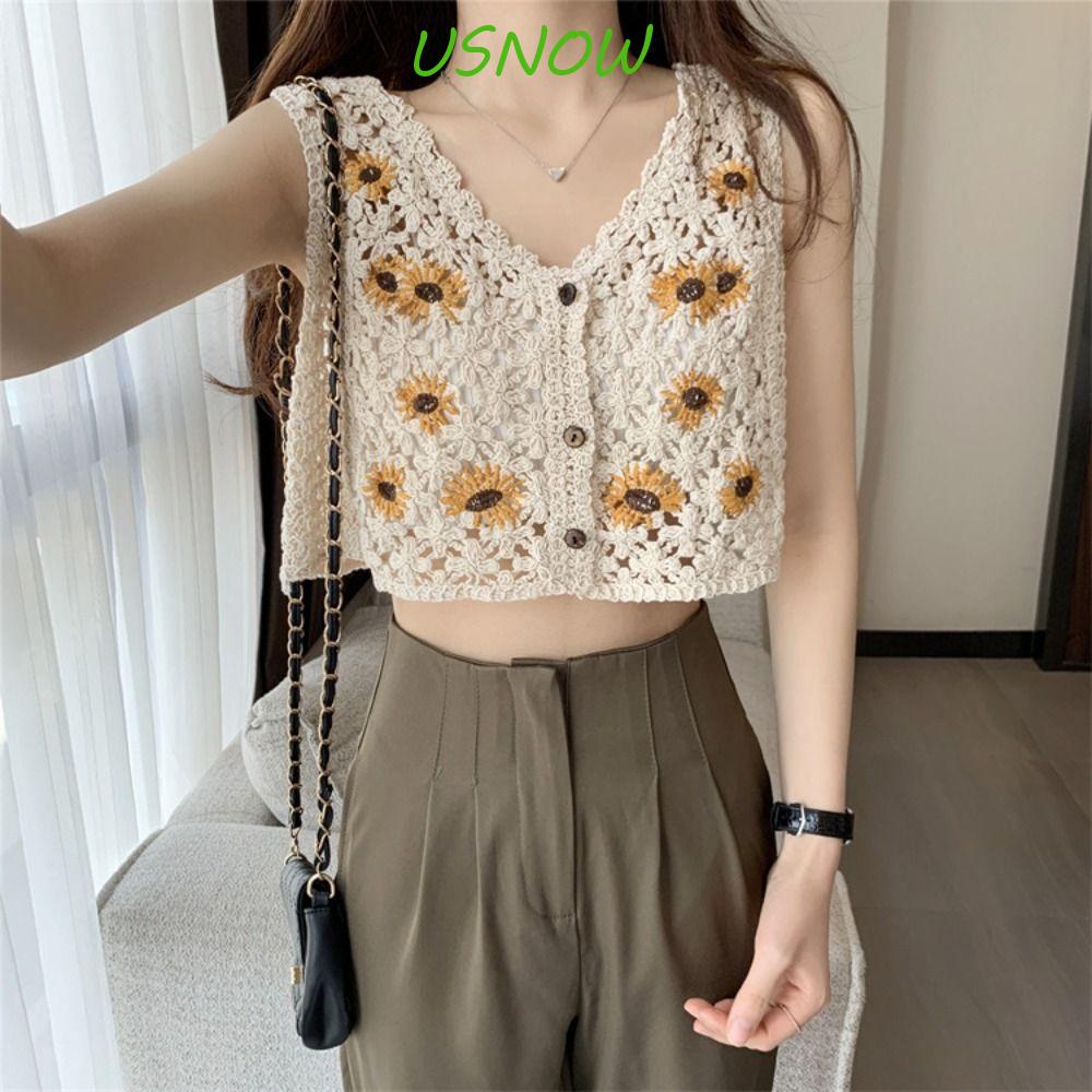 Áo Cardigan Cotton Dáng Ngắn Cài Nút Phía Trước Thoáng Khí In Họa Tiết Hoa Ngọt Ngào