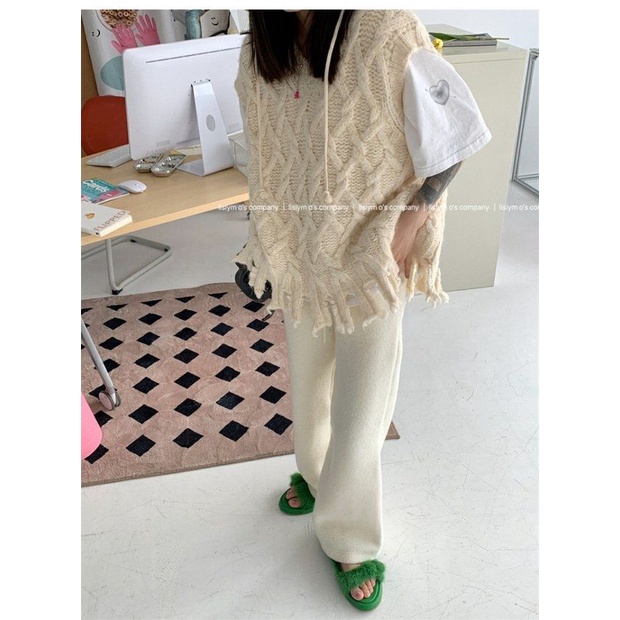 Áo Dệt Kim Sát Nách Dáng Rộng Cổ Chữ V Thời Trang Retro Nhật Hàn Cho Nữ