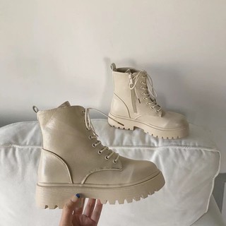 Bốt CỔ CAO ĐẾ RĂNG CƯA 5CM (ĐEN-BE) có khoá kéo basic hot hit 2020