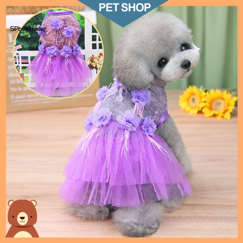 Đầm Công Chúa Không Phai Phối Lưới Thoáng Khí Họa Tiết Hoa Xinh Xắn Cho Cún Cưng Chihuahua