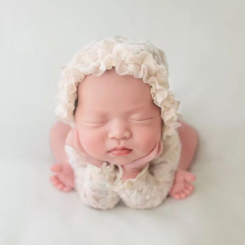 Bộ Áo Liền Quần Công Chúa Phối Ren Nhìn Xuyên Qua Gối Dùng Chụp Ảnh Cho Bé Sơ Sinh
