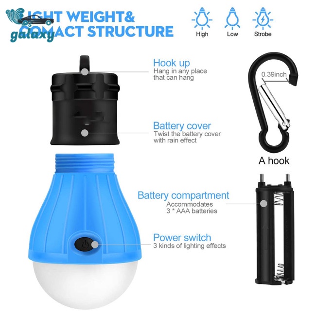 Galaxy Set 4 Đèn Cắm Trại 3 Bóng Led Có Móc Treo Tiện Dụng