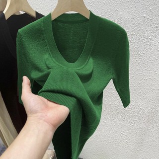 Áo thun dệt kim mỏng cổ tròn ngắn tay thời trang mùa hè