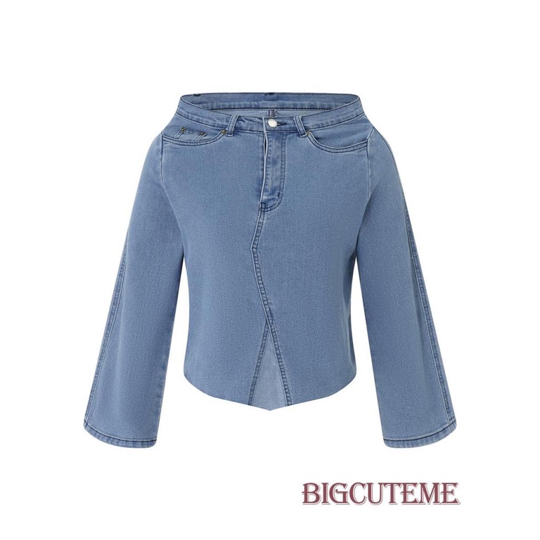 Áo Sơ Mi Denim Tay Dài Cài Nút Sáng Tạo Thời Trang Xuân Thu Dành Cho Nữ