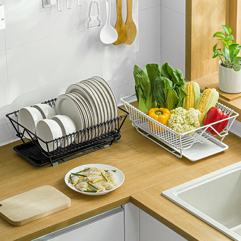 Giá đựng bộ đồ ăn thoát nước nhà bếp Giá để bát đĩa đa năng có khay róc nước trắng mới Tiện Lợi Cho Nhà Bếp