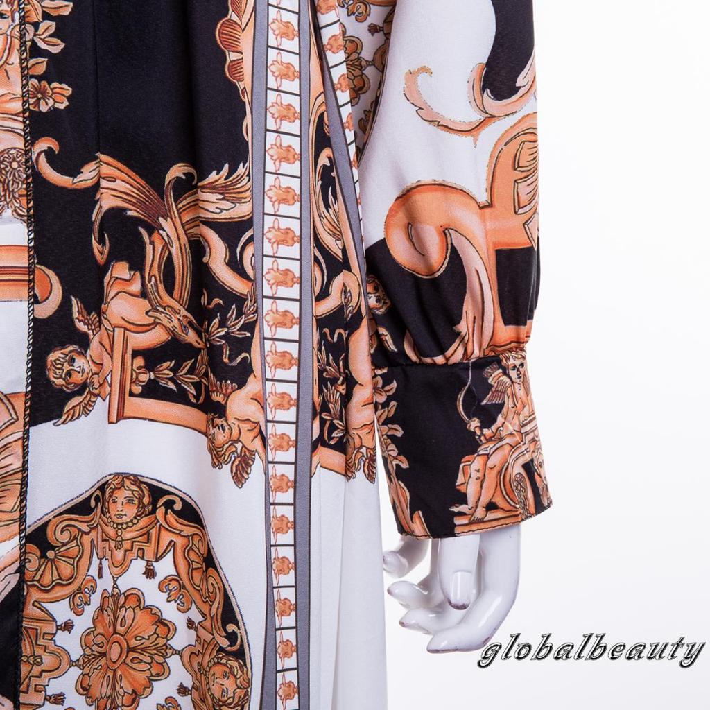 Đầm Dài Cổ Chữ V Eo Cao Tay Dài In Họa Tiết Hoa Phong Cách Boho Cổ Điển Dành Cho Nữ