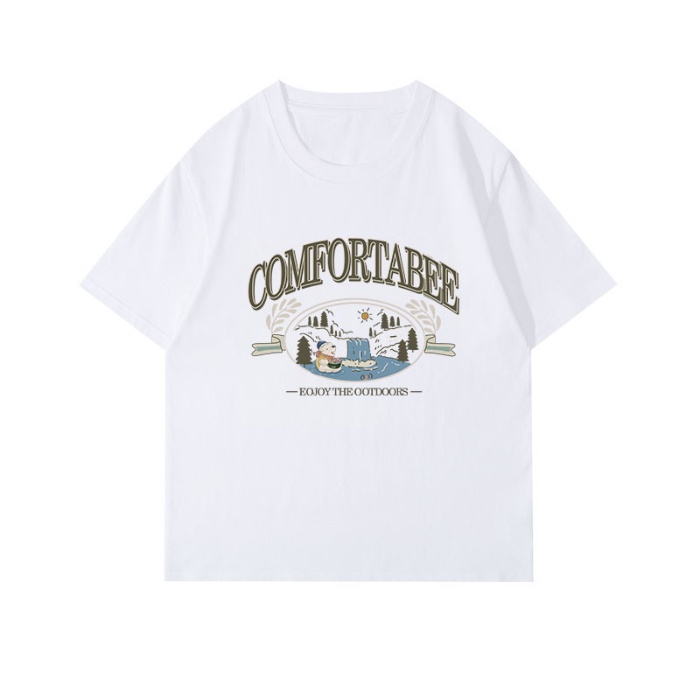 Áo Thun 100% Cotton Tay Ngắn Cổ Tròn In Họa Tiết Phong Cách Hàn Quốc Cho Nữ