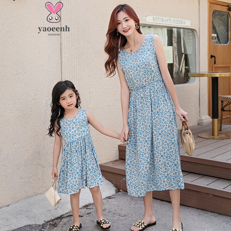 【YAOEENH】Đầm Cotton Lụa Không Tay Thời Trang Đi Biển Phong Cách Hàn Quốc Dành Cho Mẹ Và Bé Gái 110-xl Giao Hàng Nhanh Chóng