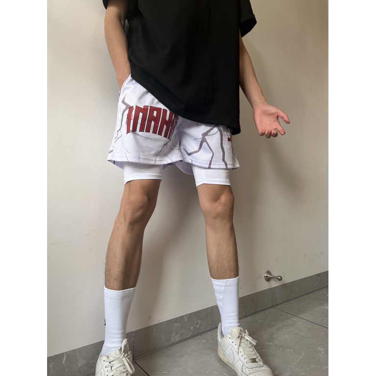 Inaka POWER Quần Short Thể Thao Bóng Rổ Giả Hai Mảnh Khô Nhanh Phong Cách Đường Phố Mỹ Hàng Mới