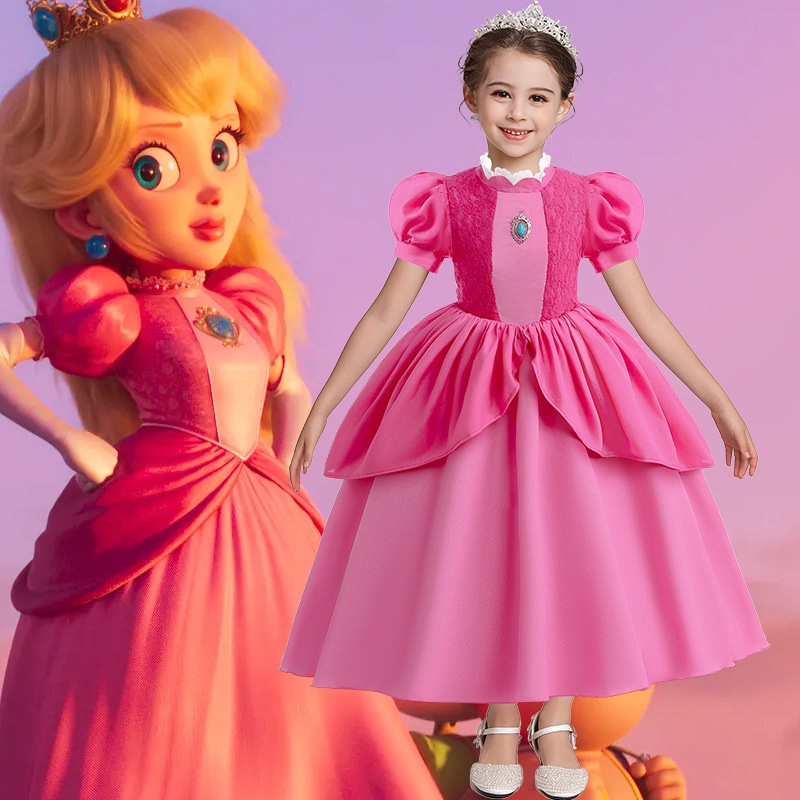 Trẻ em váy công chúa cho bé gái trẻ em super mario peach princess cosplay dress up halloween costume cho 4-10 tuổi