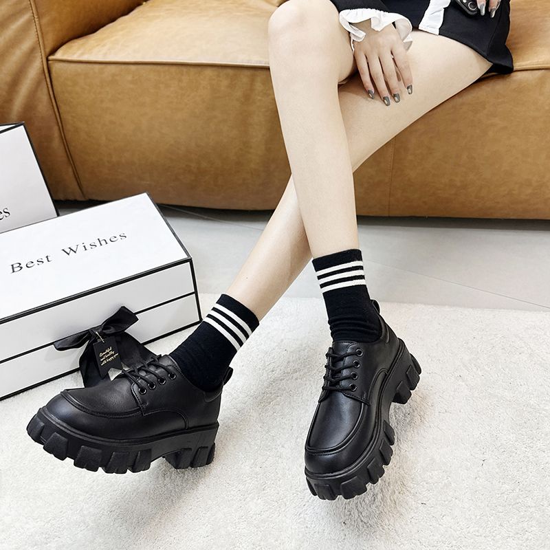 Cộng với kích thước giày nữ 35 kích thước - 43 kích thước giày dày đế giày nhỏ màu trắng English phong cách giày nữ tròn đầu dây buộc giày JK đơn giày