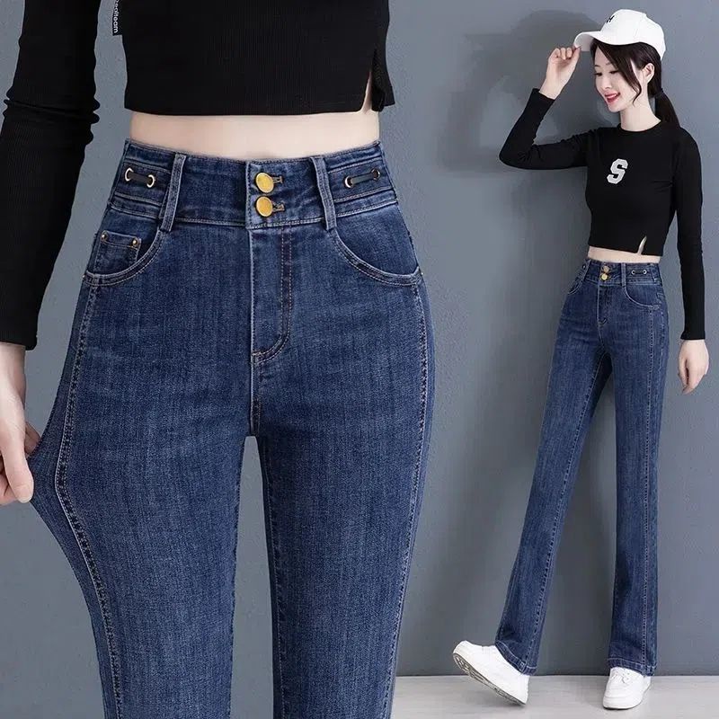 Quần Jeans Ống Loe Lưng Cao Co Giãn Thời Trang Thu Đông Mới 2022 Dành Cho Nữ
