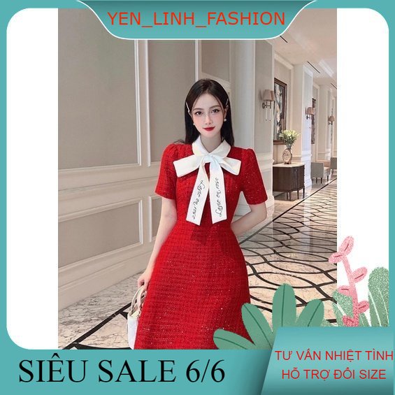 Váy dạ đỏ thắt nơ chữ sang chảnh