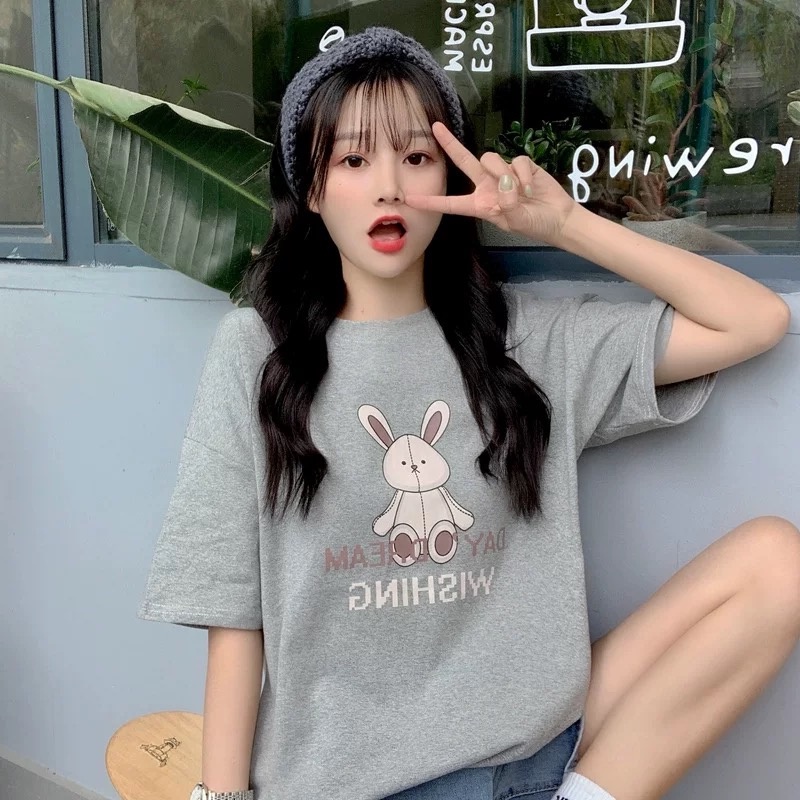 [Hàng Quảng Châu] SP6612 Áo thun nữ in hình thỏ form rộng, áo thun cotton hè mát