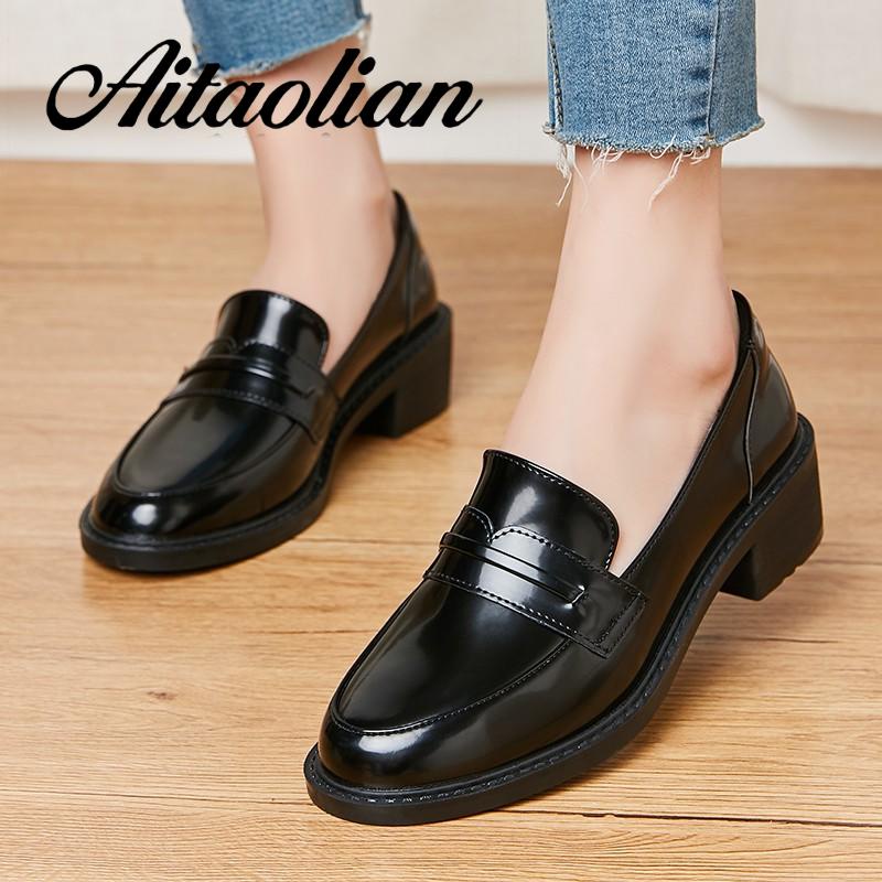 Giày Da Mềm Mũi Tròn Đế Dày Thiết Kế Đơn Giản Thời Trang Cho Nữ