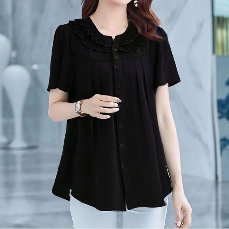 Áo Sơ Mi Chiffon Tay Ngắn Phong Cách Mới Dành Cho Phụ Nữ Trung Niên