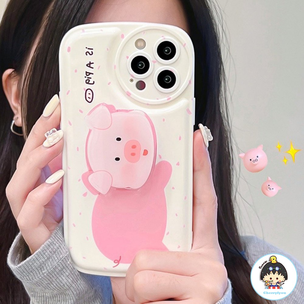 Ốp Điện Thoại TPU Dẻo Họa Tiết Hoạt Hình Chú Heo Hồng Kèm Giá Đỡ Chống Sốc Cho IPhone 14 Pro Max IPhone 13 12 11 Pro Max