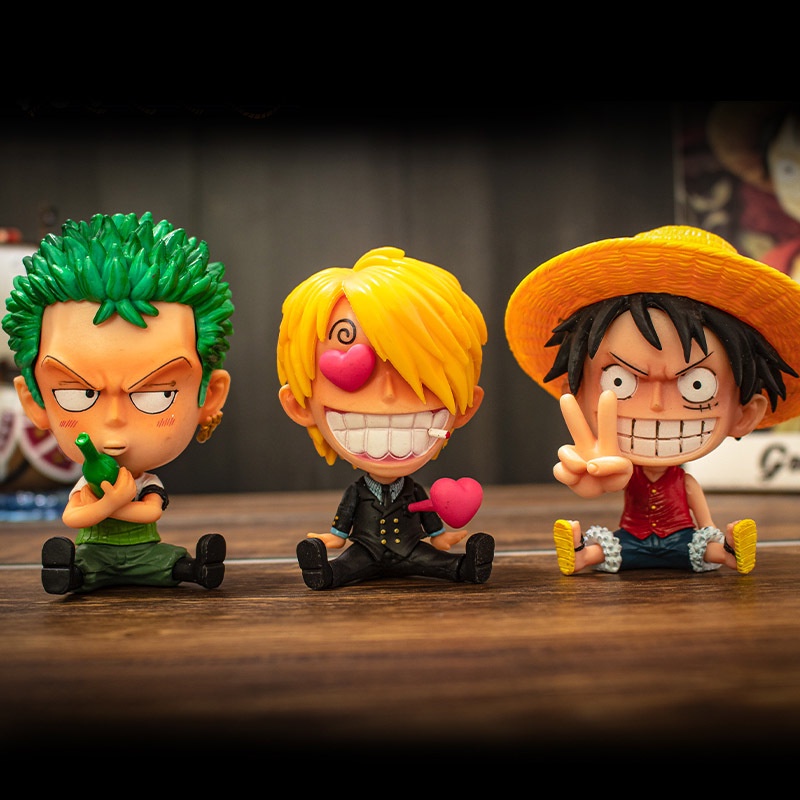 Mô Hình Nhân Vật Luffy Zoro Sanji Đang Ngồi Kích Thước 8-10 cm Trong One Piece