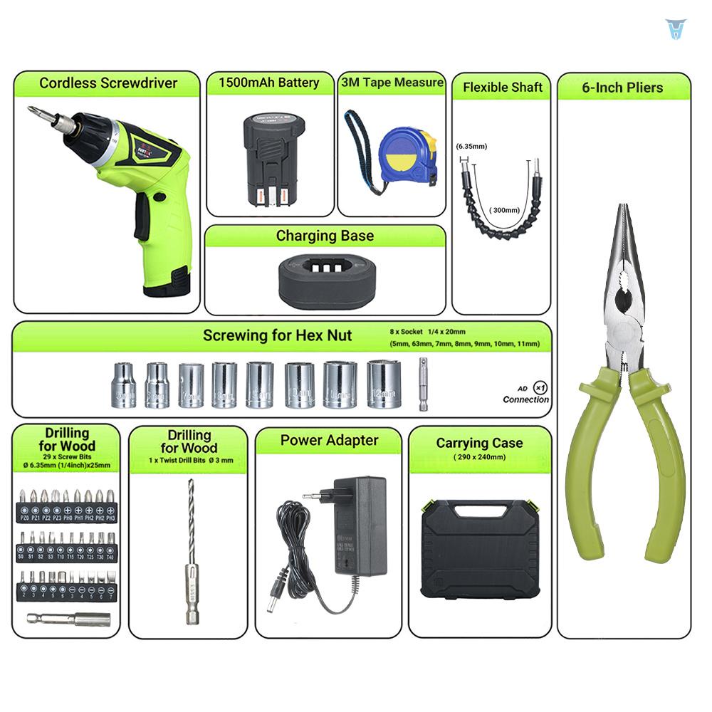 Tua Vít Điện Không Dây Sạc Được 6.0N.m 1500mAh Li-ion Với 40 Kẹp Và 7 Mô Men Xoắn Cài Đặt 2 Vị Trí Có Đèn LED