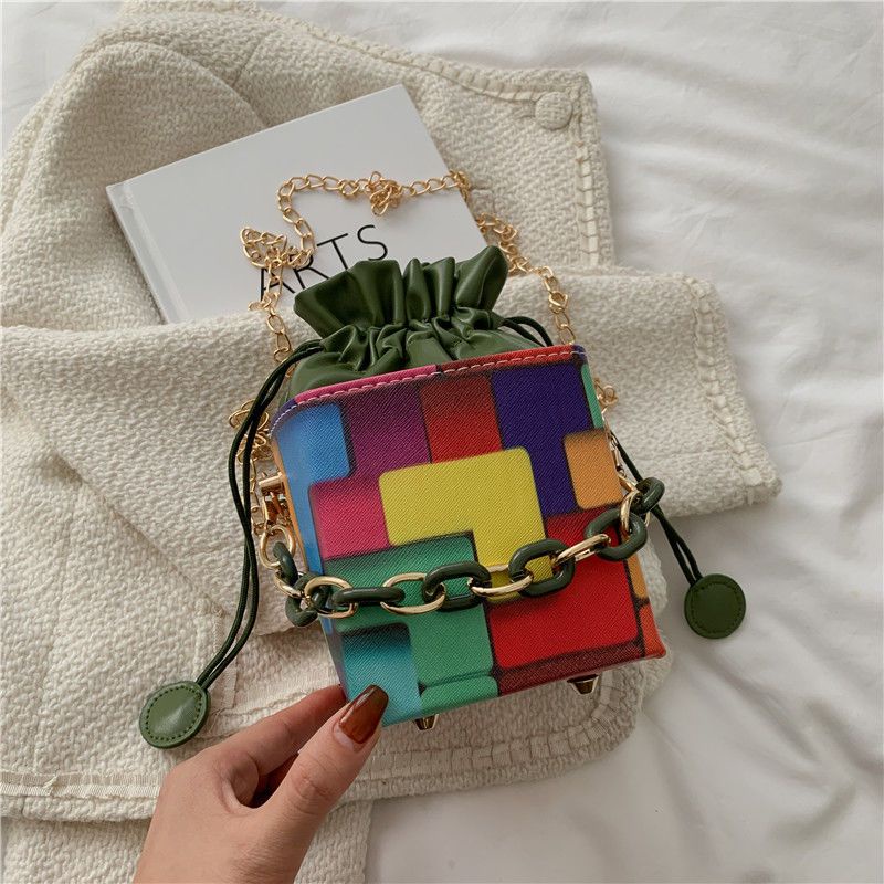 Túi Đeo Chéo Hình Vuông Nhỏ Màu Cầu Vồng Thời Trang Hàn Quốc