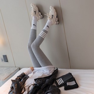 Quần Legging Thể Thao Mỏng Bốn Sọc Màu Xám Mùa Xuân Hè Thu Dành Cho Bạn Nữ
