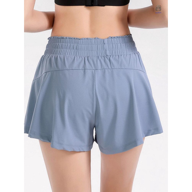 Quần Short Thể Thao Nữ Lưng Cao 2 Trong 1 Chất Liệu Thông Thoáng Nhanh Khô