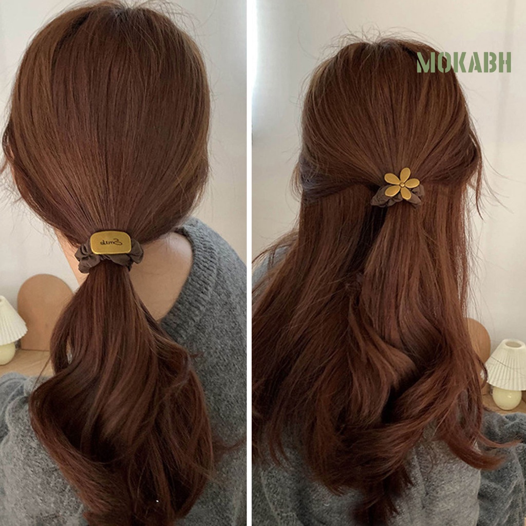 Dây Cột Tóc Co Giãn Họa Tiết Hoa Bằng Kim Loại Màu Sắc Đơn Giản Thời Trang