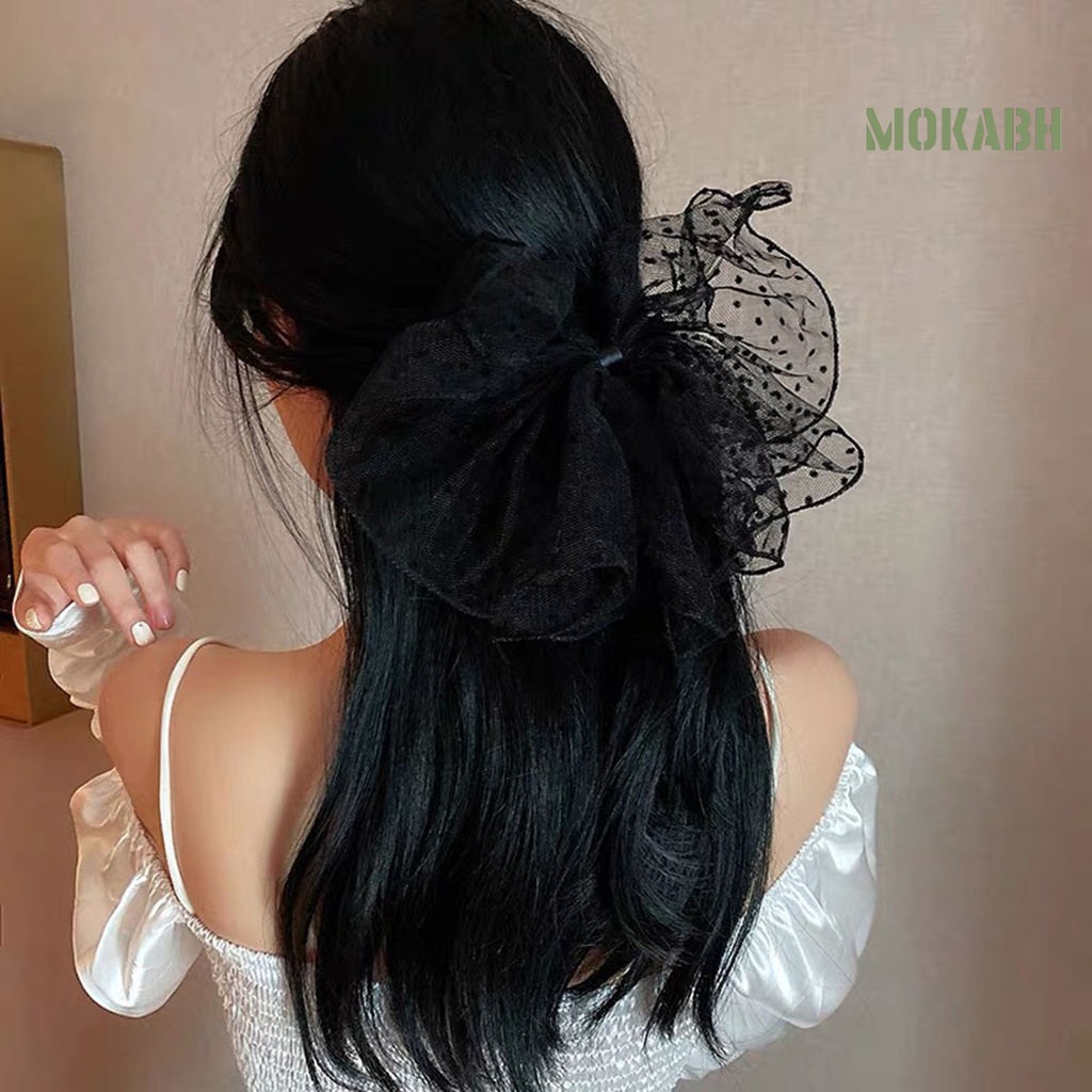 Kẹp Tóc Nơ Họa Tiết Chấm Bi Co Giãn Tốt Phong Cách Hàn Quốc Cho Nữ