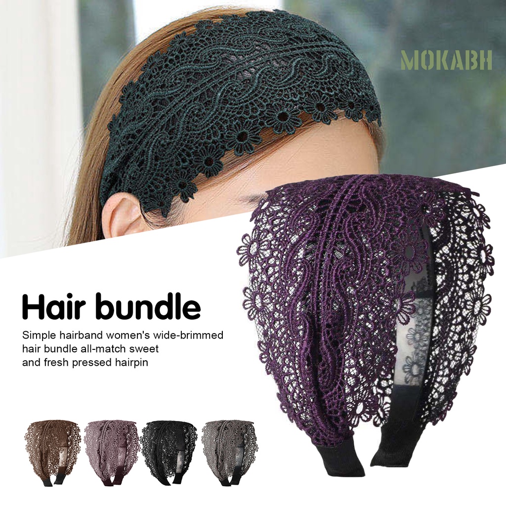 Băng Đô Cài Tóc Chống Trượt Phối Ren Thêu Họa Tiết Phong Cách Cổ Điển Thời Trang Cho Nữ