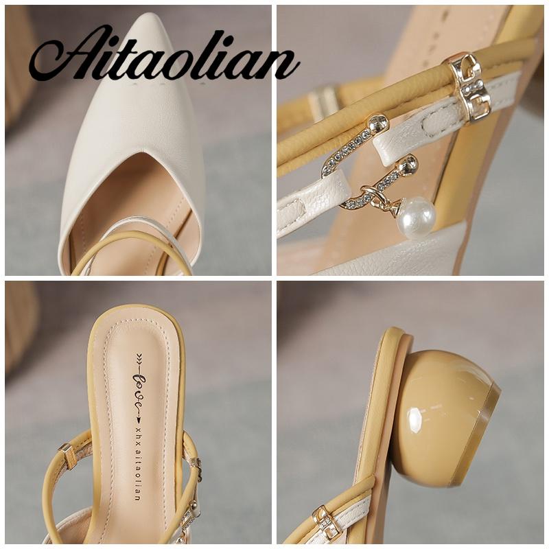 Dép Da Cao Gót 4cm Mũi Nhọn Thời Trang Cho Nữ