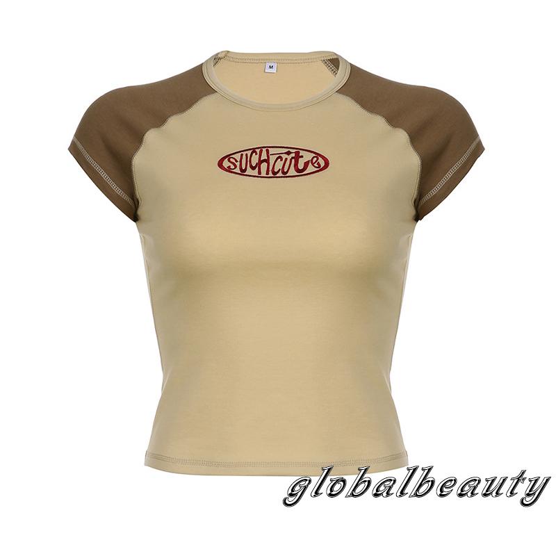 Áo Dệt Kim Ngắn Tay Cổ Tròn Thêu Chữ Màu Sắc Thời Trang Mùa Hè Cho Nữ