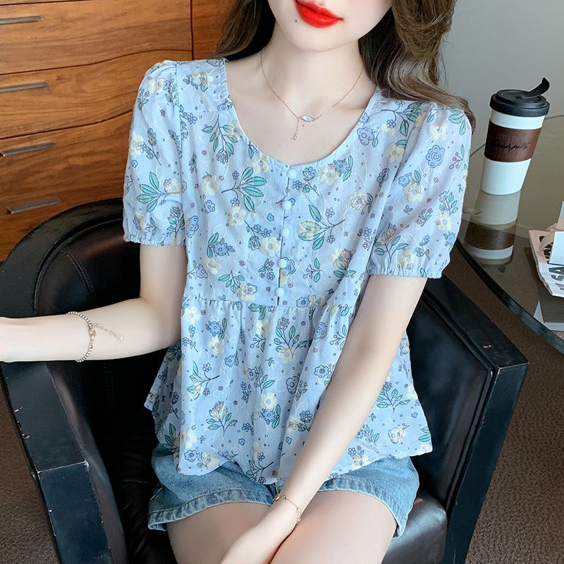 Áo Sơ Mi Chiffon Tay Phồng Thêu Hoa Thời Trang Mùa Hè 2023 Cho Nữ