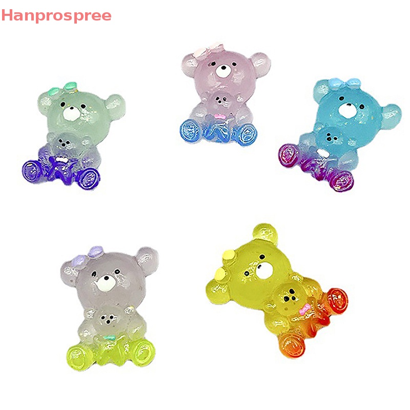 Hanprospree > Bộ 2 Tượng Gấu Hoạt Hình Ba Chiều Mini Bằng Nhựa Resin Dạ Quang Màu Gradient Trang Trí Bàn / Xe Hơi / Nhà Cửa
