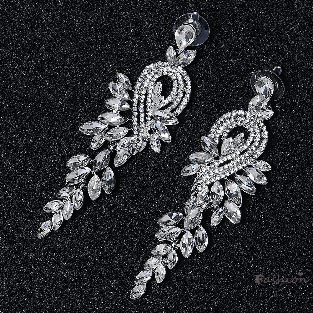 Đôi Bông Tai Dáng Dài Đính Đá Phong Cách Retro Thanh Lịch Cho Nữ