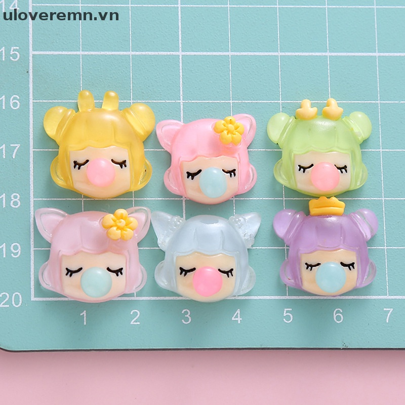 Bộ 5 Phụ Kiện Đầu Cô Gái Thổi Bong Bóng Trong Suốt DIY Trang Trí Điện Thoại