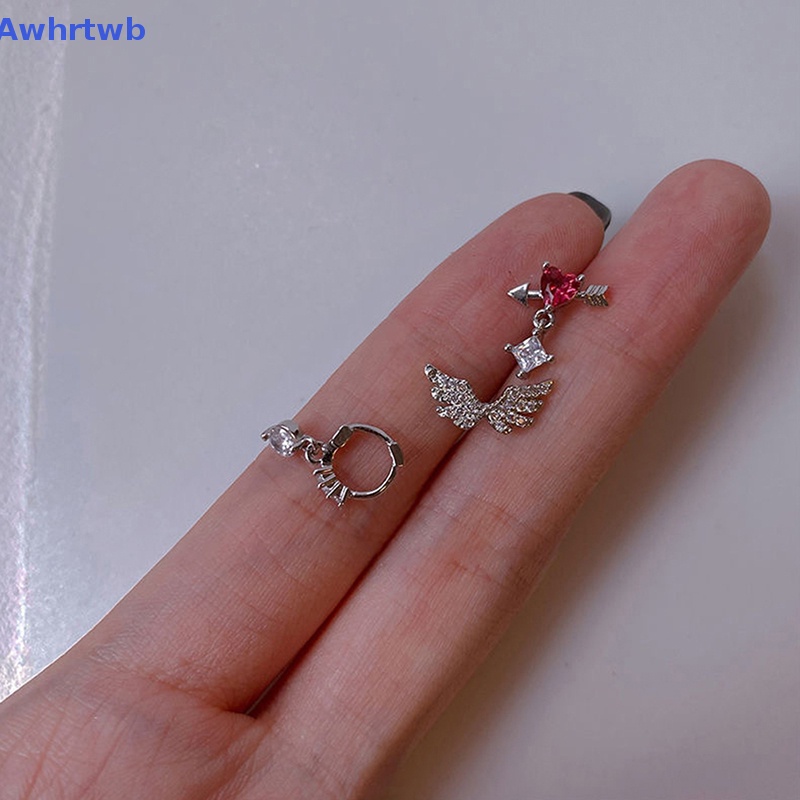 1 Bông Tai Hình Đôi Cánh Bằng Thép Không Gỉ Đính Đá Zircon Màu Hồng Ngọt Ngào Thời Trang Cho Nữ Mới