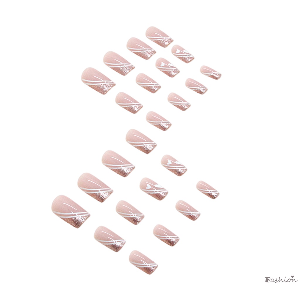 Móng Tay Giả Màu Hồng In Đường Kẻ Trắng Bền &amp; Không Bao Giờ Xẻ Tà Thoải Mái