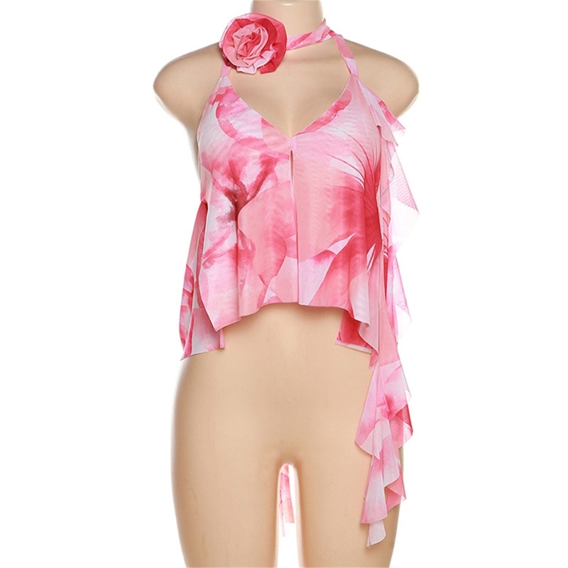 Áo Croptop Hai Dây Dáng Ngắn Y2k In Hoa Hở Lưng Thời Trang Mùa Hè Quyến Rũ Cho Nữ