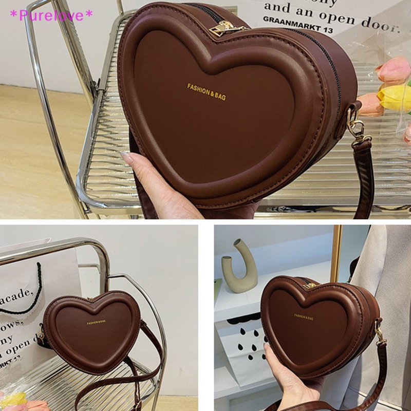 Túi Đeo Chéo Da PU Màu Trơn Hình Trái Tim Thời Trang Cho Nữ Mới