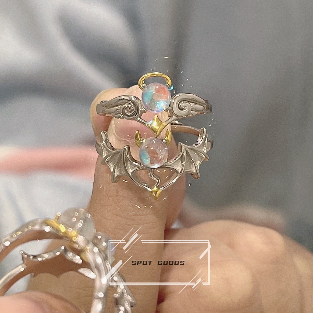 Nhẫn Cặp Đôi Thiên Thần Và Quỷ Đá Mặt Trăng Sang Trọng Làm Quà Tặng Ngày Của Người Lớn