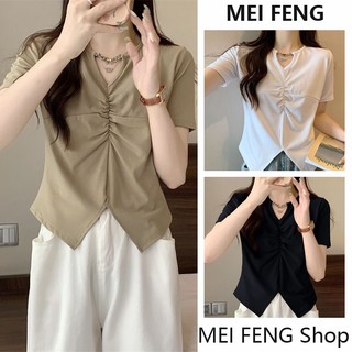 Áo thun ngắn tay cổ chữ v xẻ tà vạt lệch cỡ lớn thời trang mùa hè hàng mới