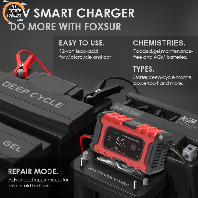 Bộ Sạc Pin Thông Minh Tự Động 12v 6a Có Màn Hình Led Hiển Thị Kỹ Thuật Số Cho Xe Hơi / Xe Máy