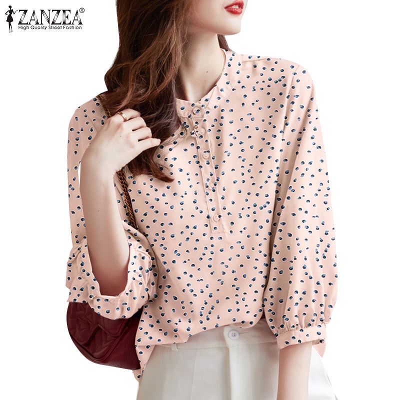 Áo sơ mi nữ ZANZEA tay lỡ cổ tròn dáng rộng thời trang Hàn Quốc