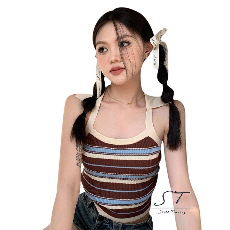 Áo Tank Top Dệt Kim Không Tay Họa Tiết Kẻ Sọc Thời Trang Mùa Hè CY03