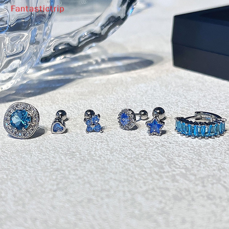 1 Khuyên Tai Xoắn Ốc Đính Đá Zircon Xanh Dương Thời Trang Mới