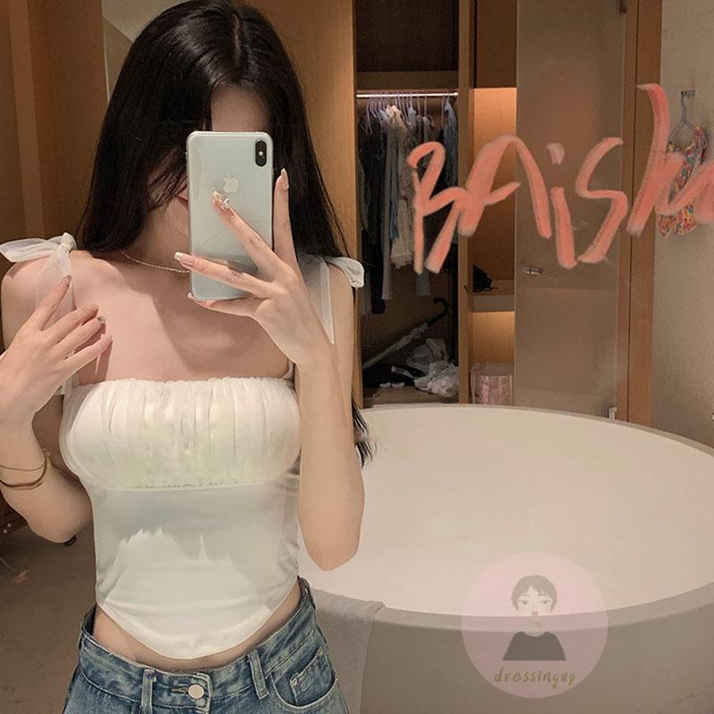 Áo Tulle Mỏng Không Tay Thiết Kế Cột Dây Thời Trang Mùa Hè Cho Nữ