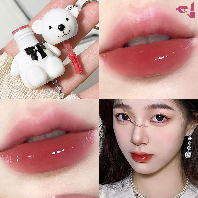 Son Môi Dạng Lỏng Dưỡng Ẩm Lâu Trôi Chống Thấm Nước Không Dính Thành Cốc Có Móc Khóa Hình Gấu 7 Màu Tùy