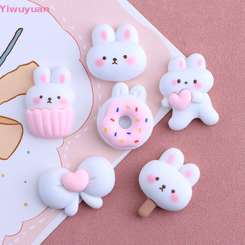 Bộ 5 Phụ Kiện Trang Trí Sổ Tay Hình Bánh Kem / Thỏ Bằng Resin Đáng Yêu DIY Mới